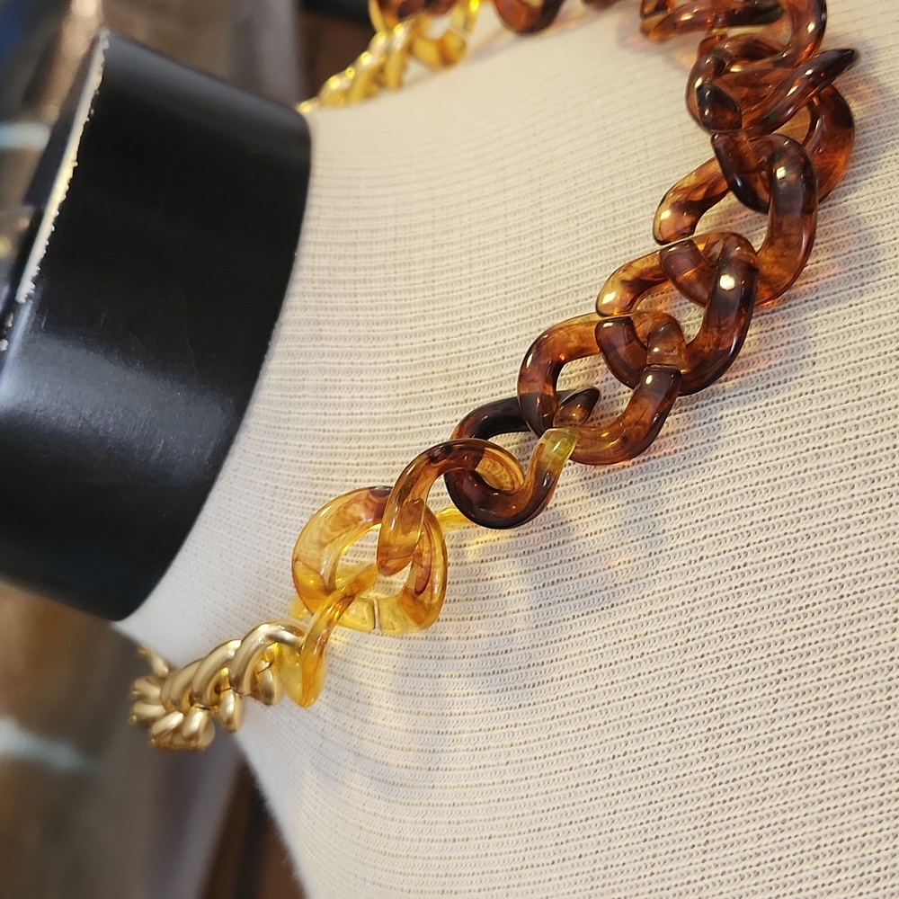 Tortoiseshell Gold Chain Necklace Adjustable Length Chunky - Picture 3 of 10